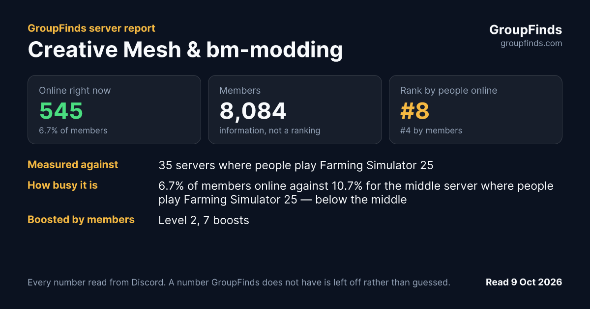 Creative Mesh & bm-modding's GroupFinds server report