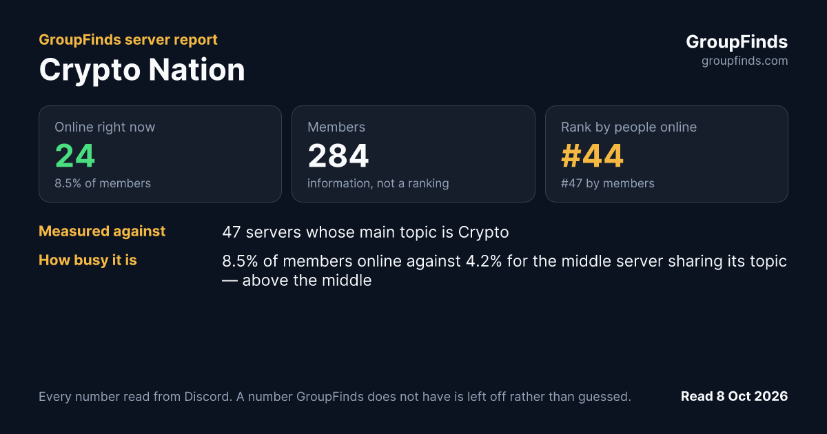 Crypto Nation's GroupFinds server report