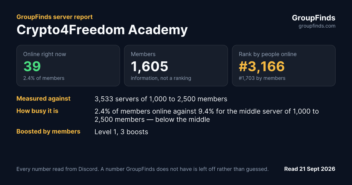 Crypto4Freedom Academy's GroupFinds server report