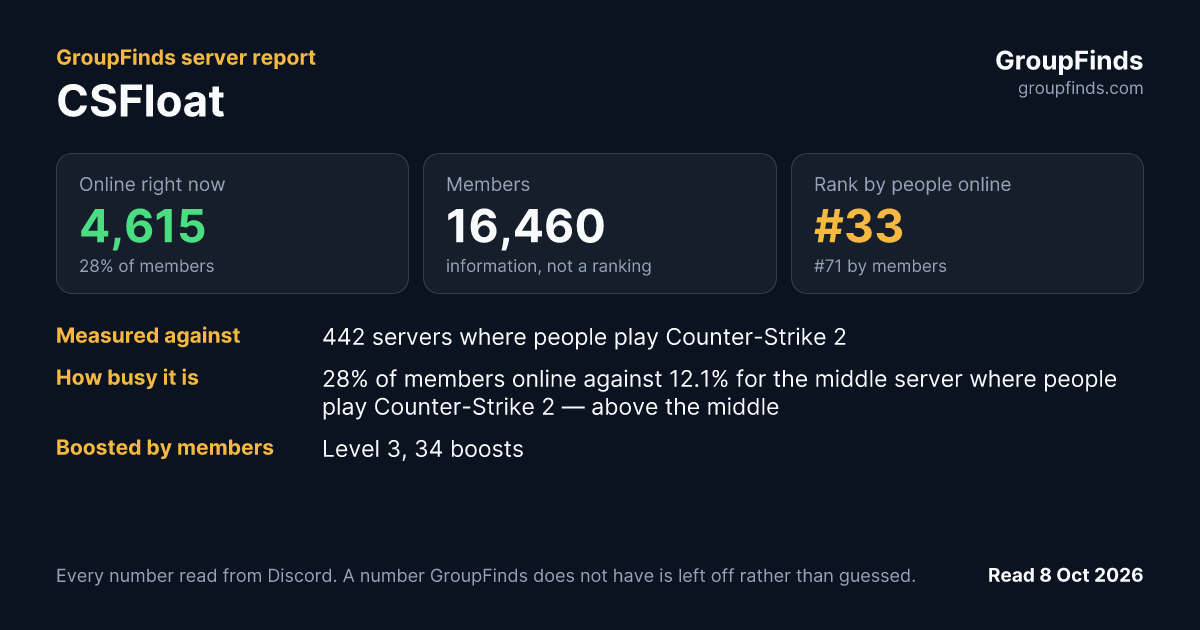 CSFloat's GroupFinds server report