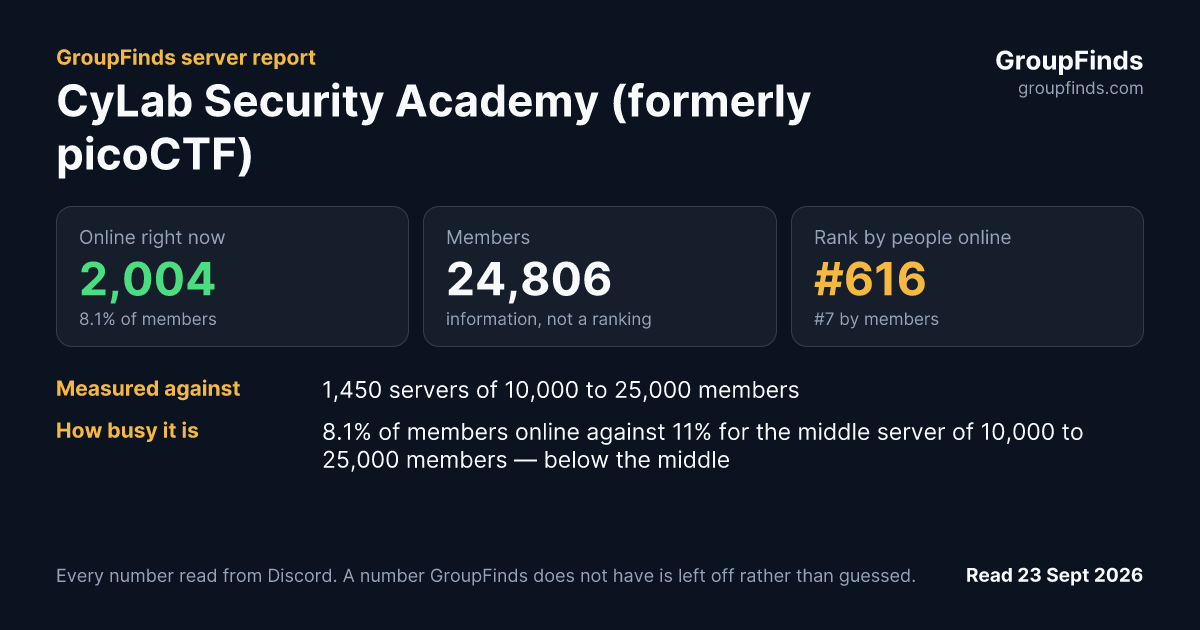 CyLab Security Academy (formerly picoCTF)'s GroupFinds server report