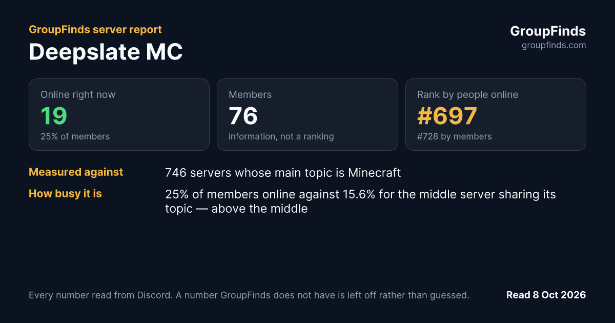Deepslate MC's GroupFinds server report