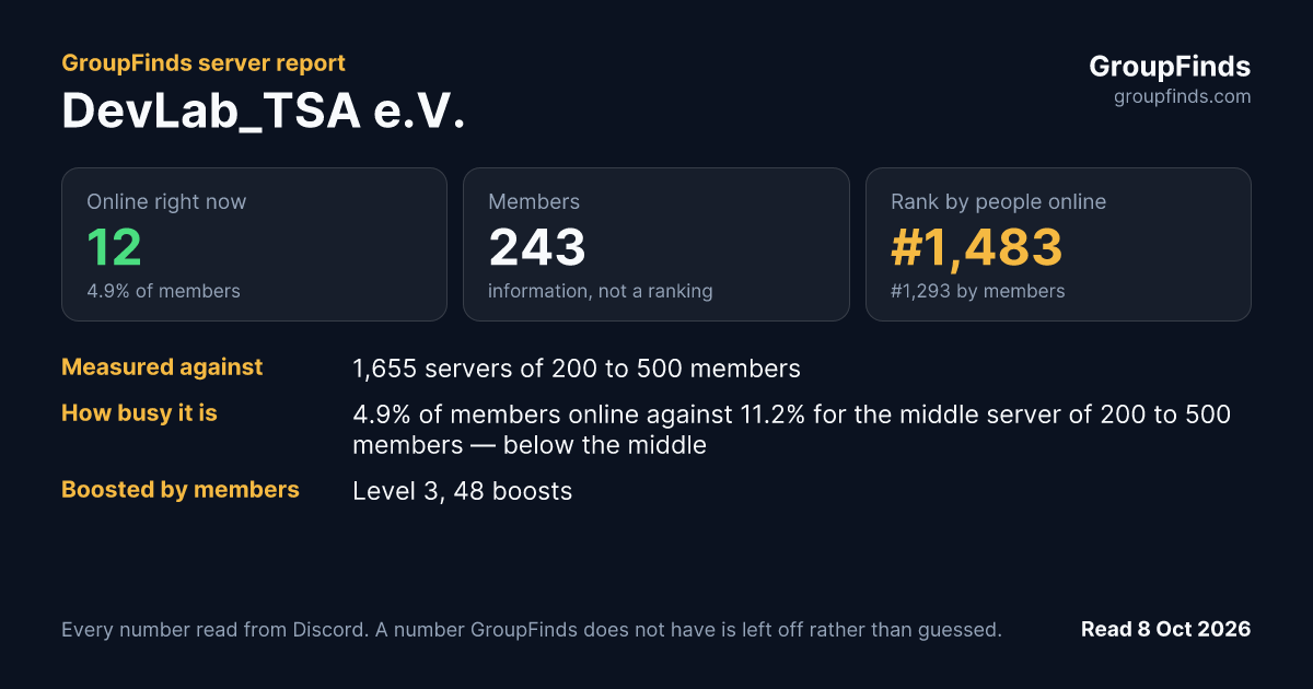 DevLab TSA e.V.'s GroupFinds server report