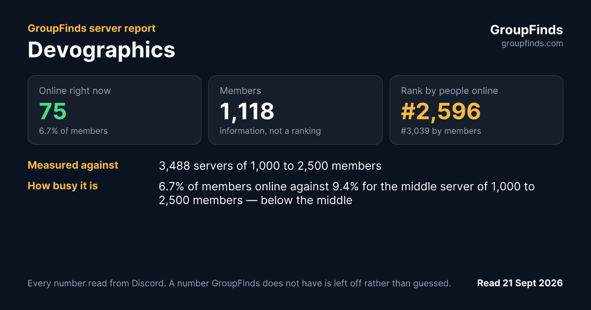 Devographics's GroupFinds server report
