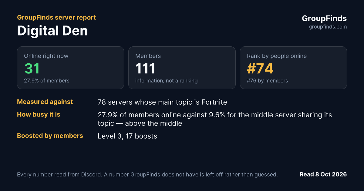 Digital Den's GroupFinds server report