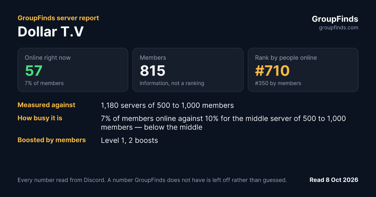 Dollar T.V's GroupFinds server report