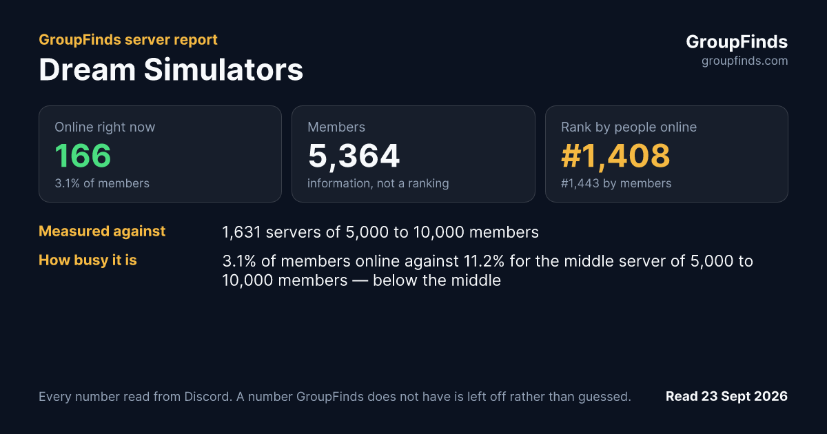 Dream Simulators's GroupFinds server report