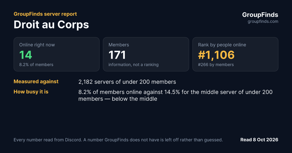 Droit au Corps's GroupFinds server report