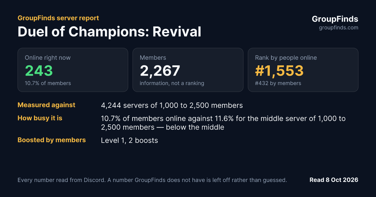 Duel of Champions: Revival's GroupFinds server report