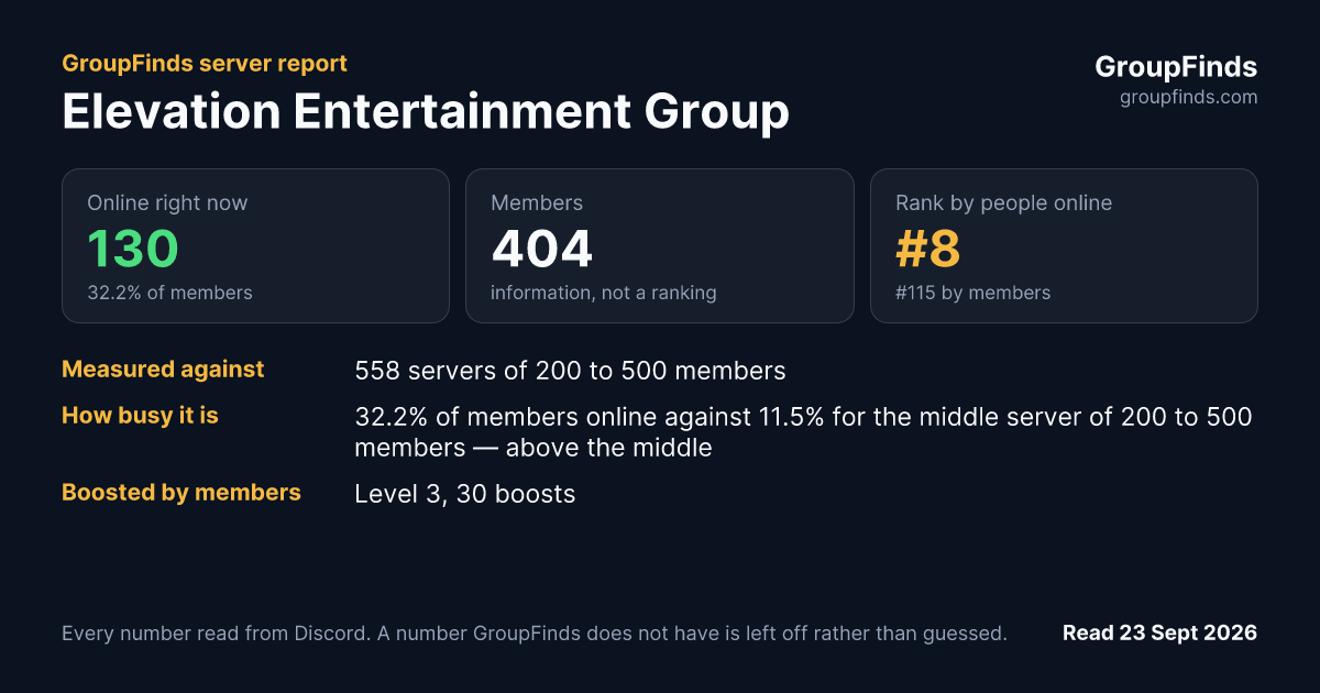 Elevation Entertainment Group's GroupFinds server report