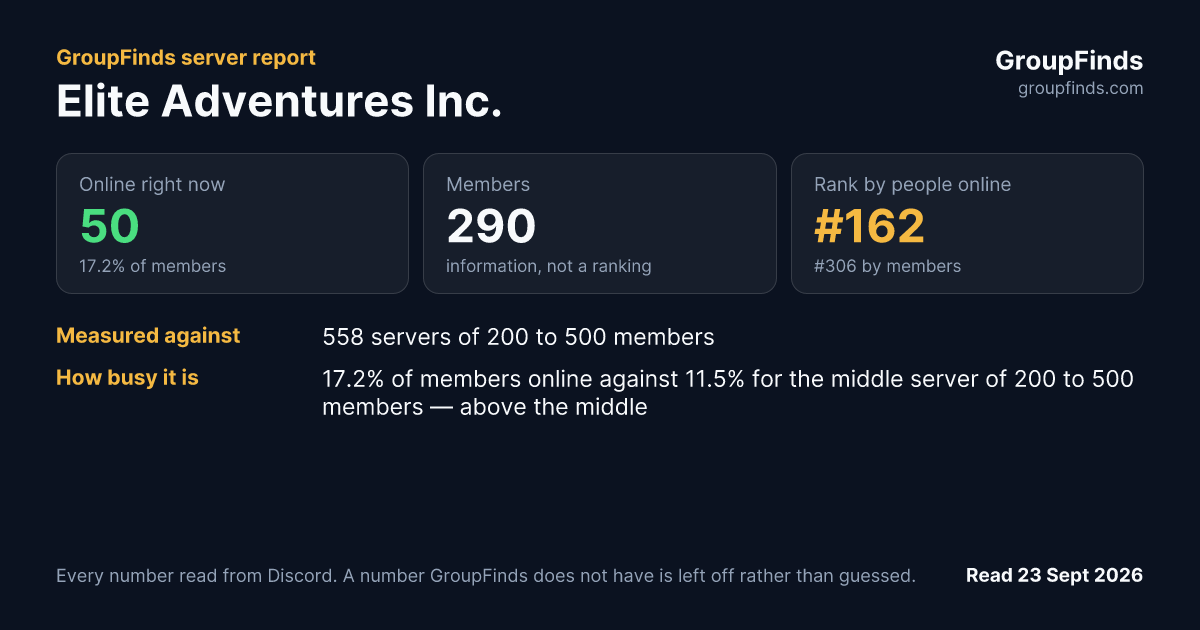 Elite Adventures Inc.'s GroupFinds server report