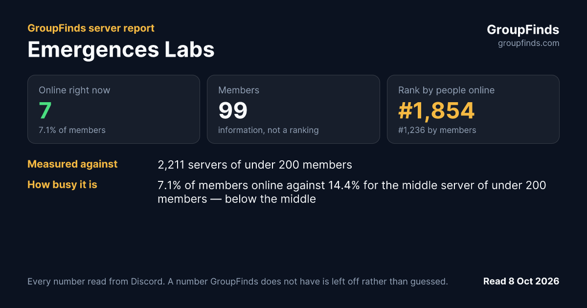 Emergences Labs's GroupFinds server report