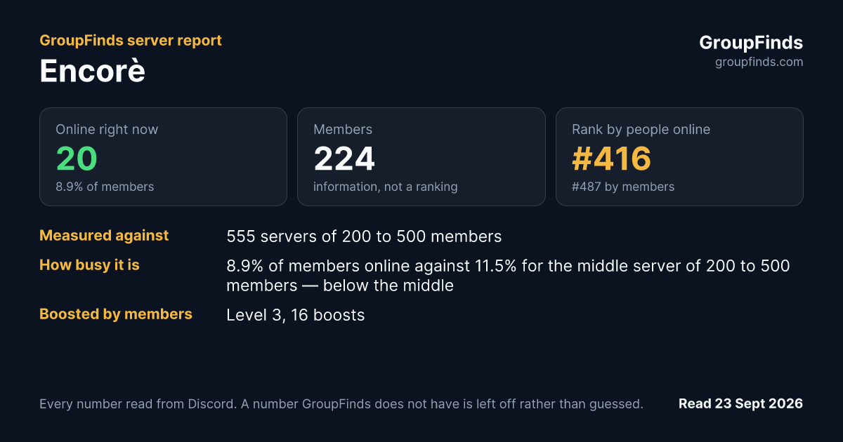 Encorè's GroupFinds server report