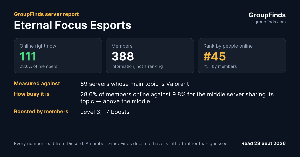 Eternal Focus Esports's GroupFinds server report