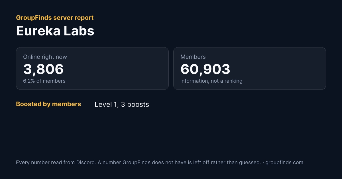 Eureka Labs's GroupFinds server report