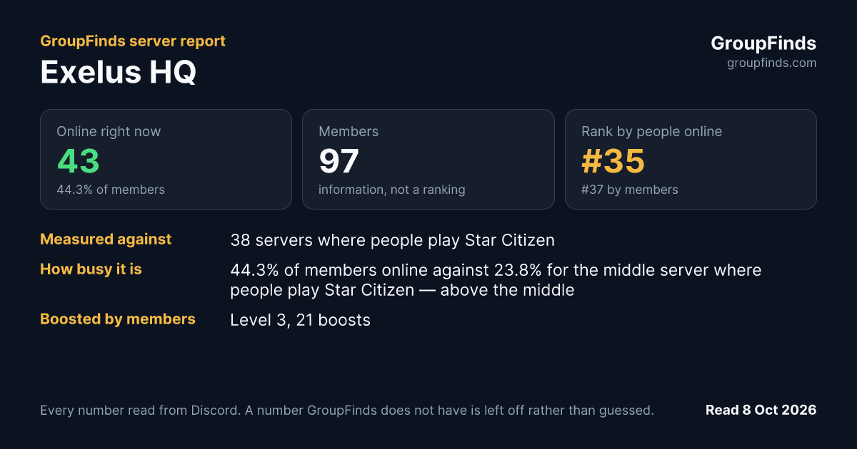 Exelus HQ's GroupFinds server report