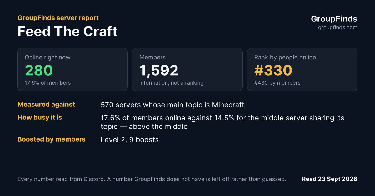 Feed The Craft's GroupFinds server report