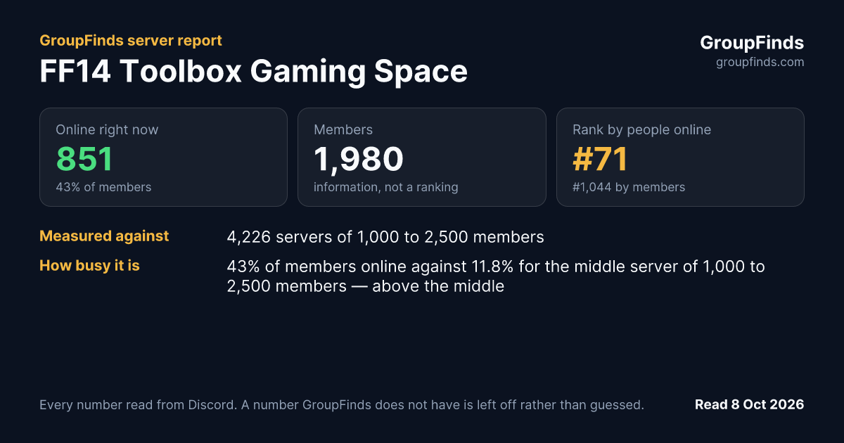 FF14 Toolbox Gaming Space's GroupFinds server report