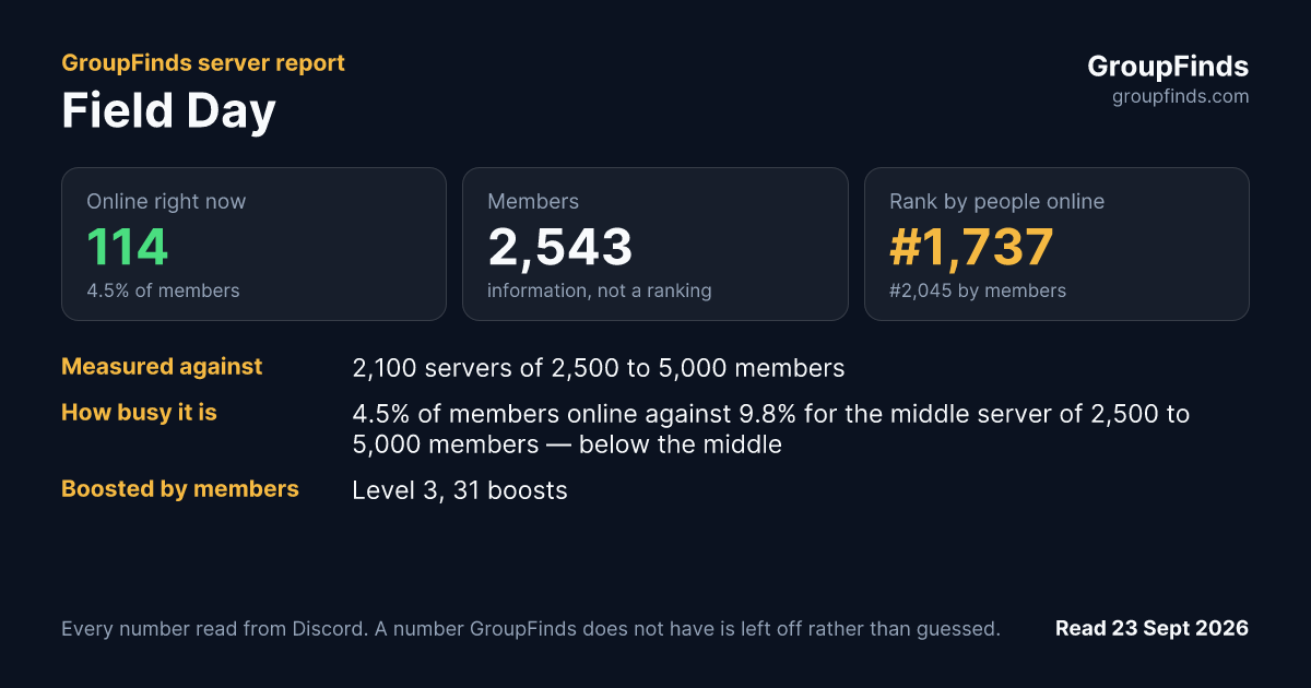 Field Day's GroupFinds server report