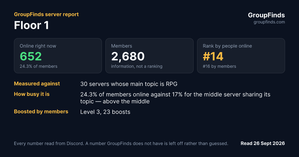 Floor 1's GroupFinds server report