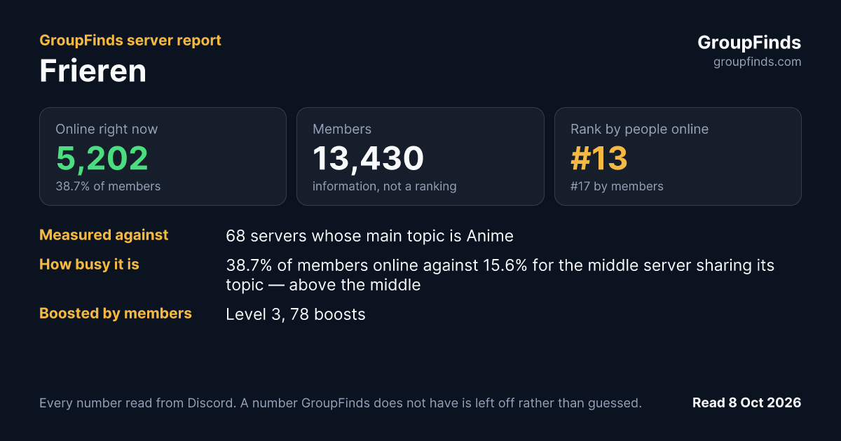 Frieren's GroupFinds server report