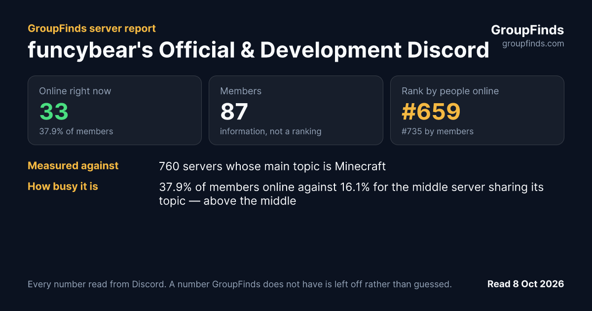 funcybear's Official & Development Discord Server's GroupFinds server report