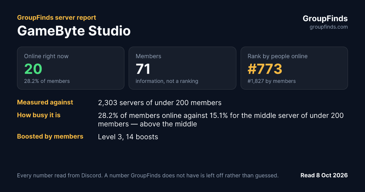 GameByte Studio's GroupFinds server report