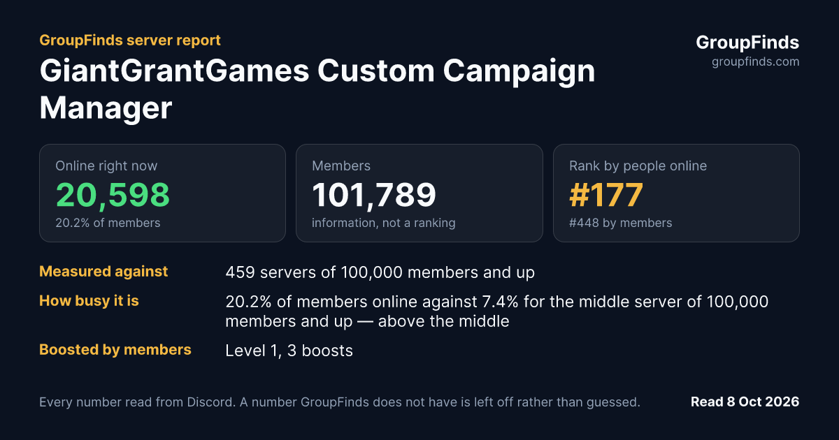 GiantGrantGames Custom Campaign Manager's GroupFinds server report