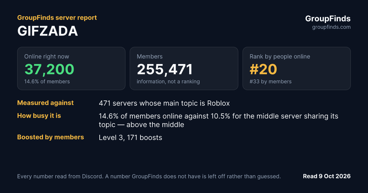 GIFZADA's GroupFinds server report
