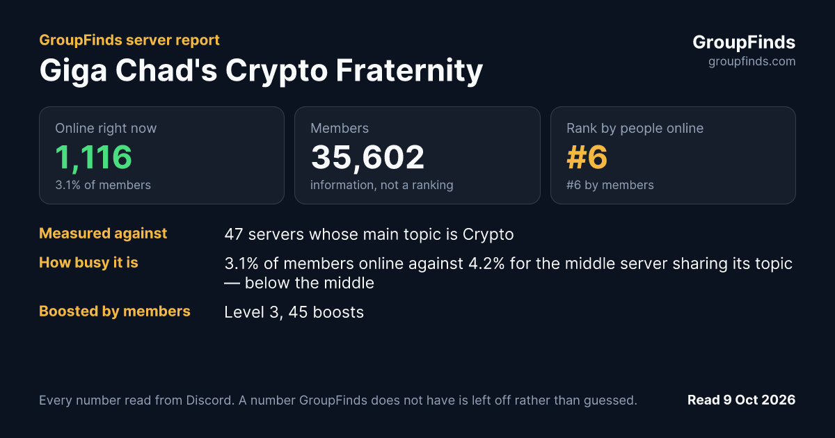 Giga Chad's Crypto Fraternity's GroupFinds server report