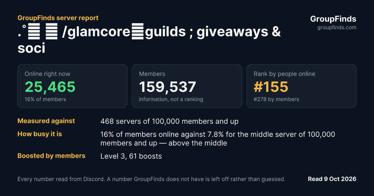 .˚₊ 🎀 /glamcore﹒guilds ; giveaways & social ♡'s GroupFinds server report