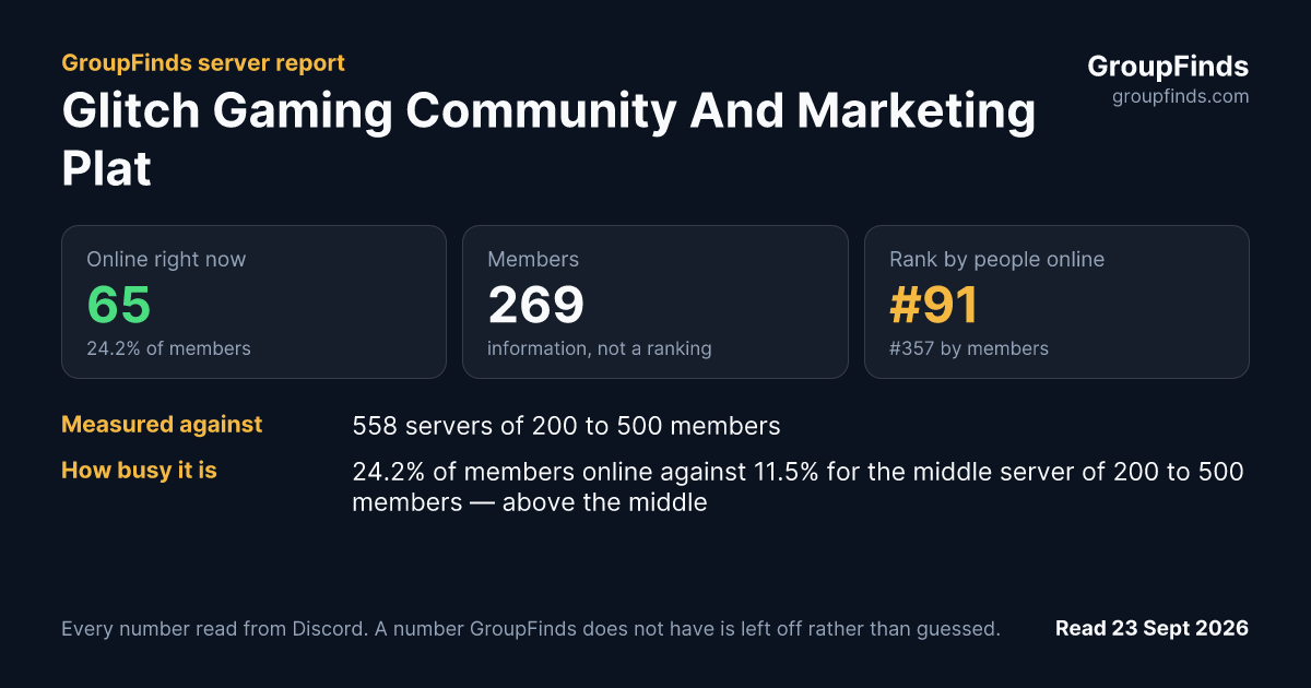 Glitch Gaming Community And Marketing Platform's GroupFinds server report