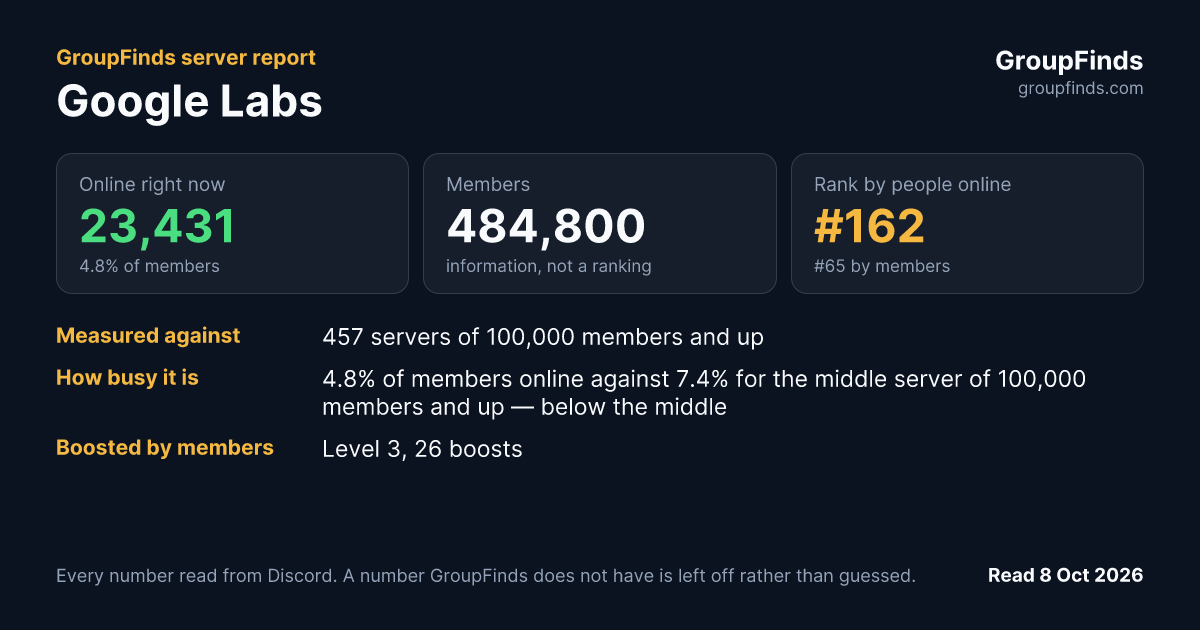 Google Labs's GroupFinds server report