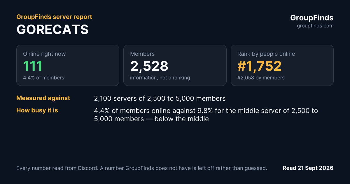 GORECATS's GroupFinds server report