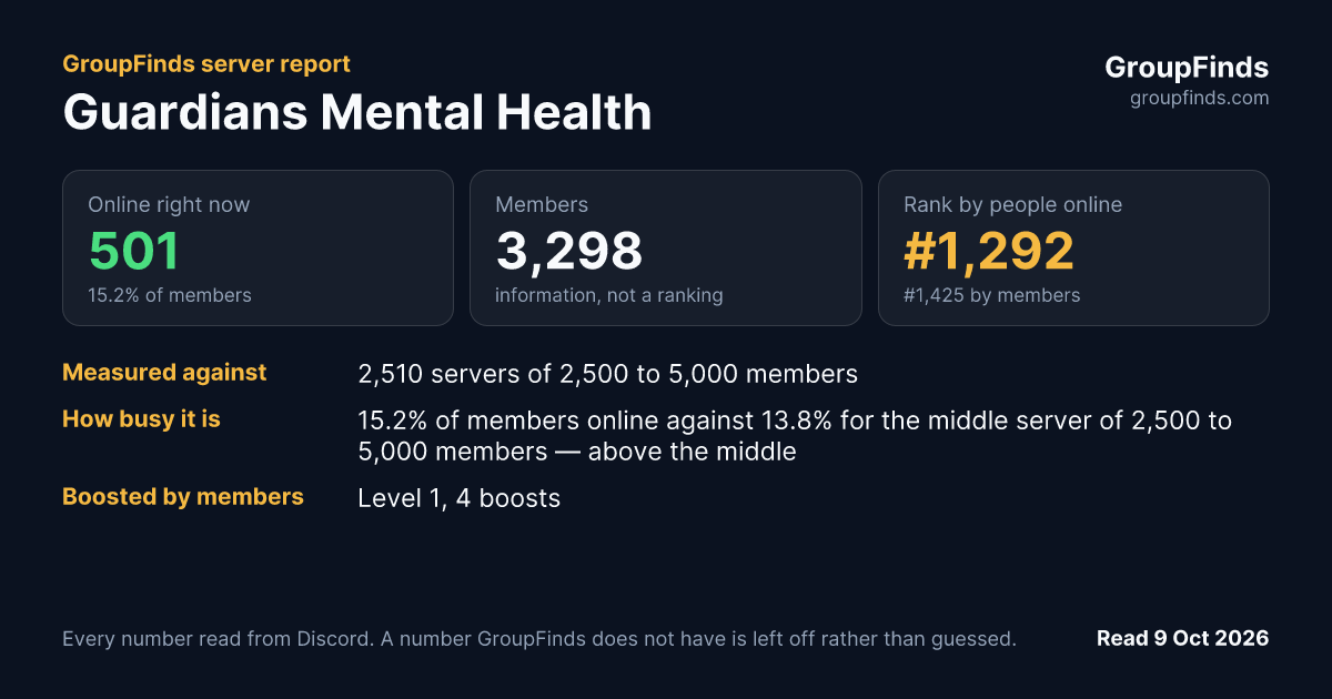 Guardians Mental Health's GroupFinds server report