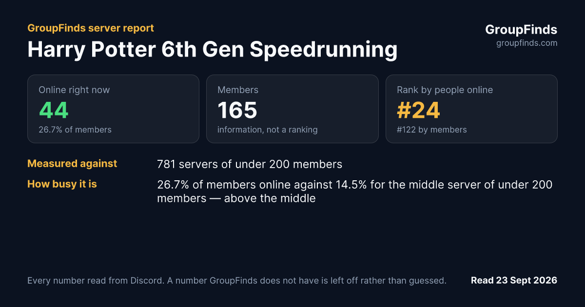 Harry Potter 6th Gen Speedrunning's GroupFinds server report