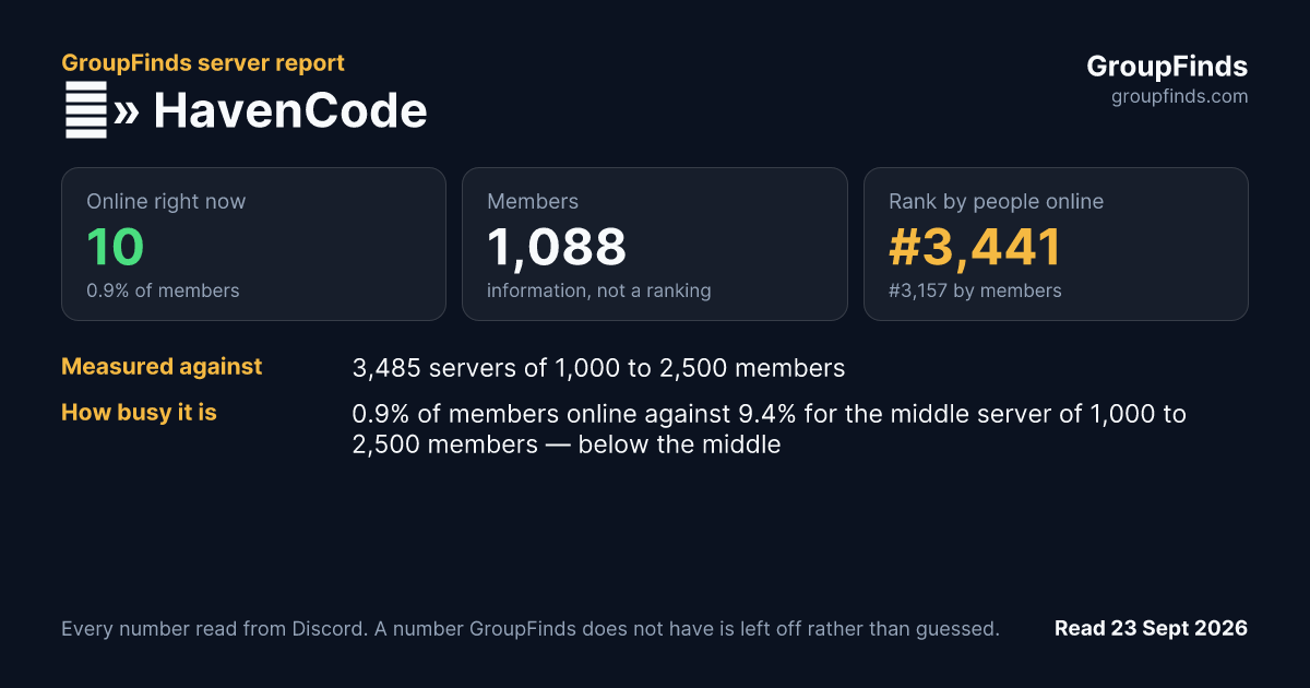 🔹» HavenCode's GroupFinds server report