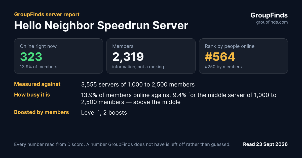 Hello Neighbor Speedrun Server's GroupFinds server report
