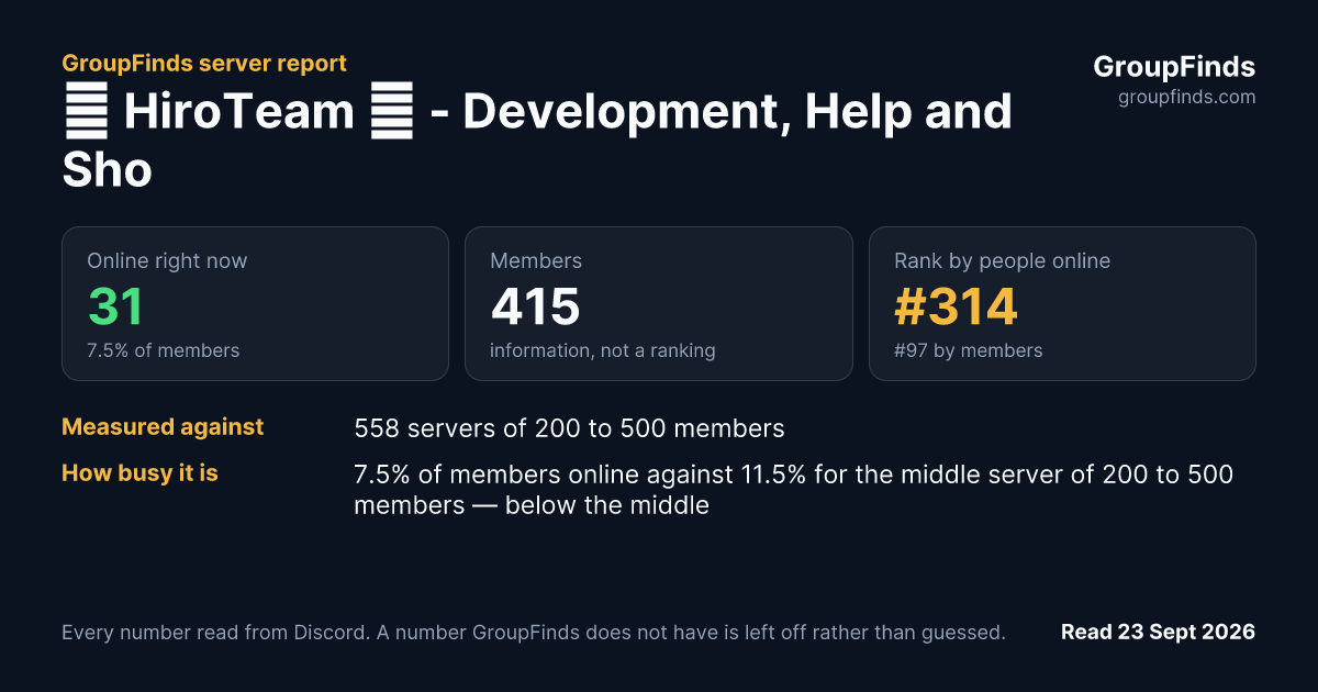 🛠 HiroTeam 🛠 - Development, Help and Shop Community's GroupFinds server report