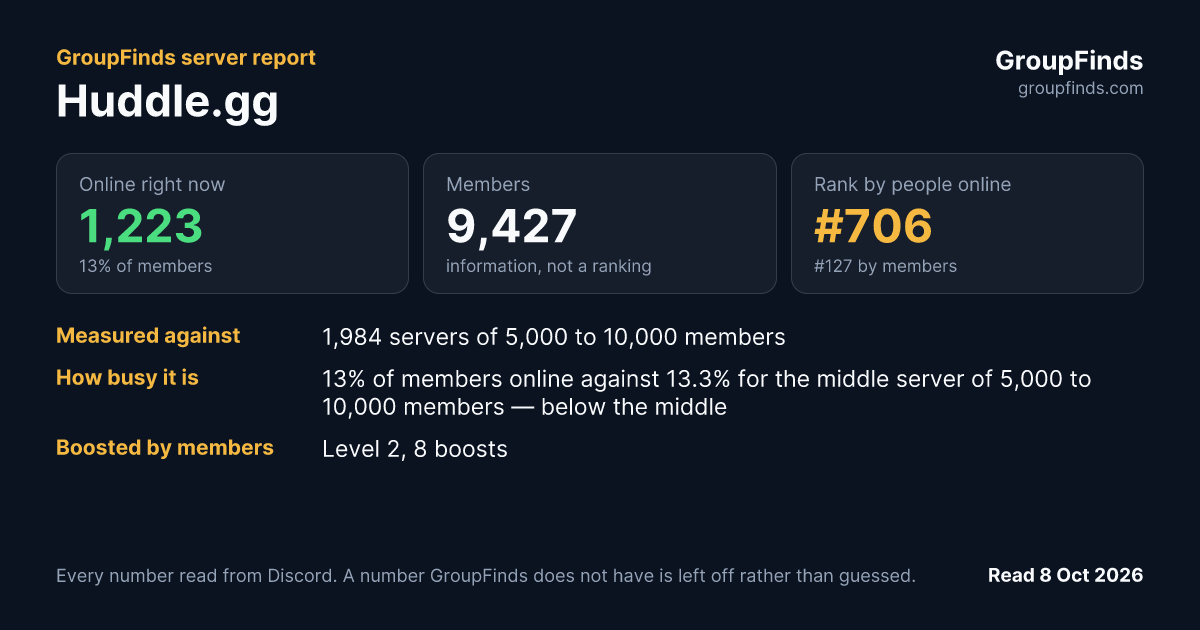 Huddle.gg's GroupFinds server report