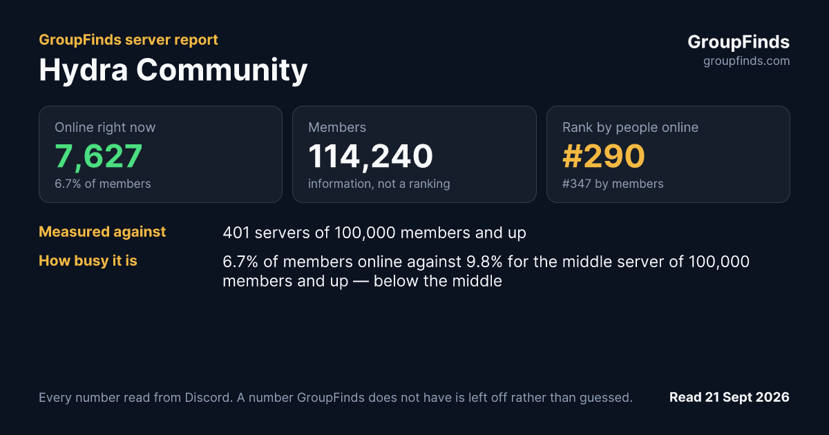 Hydra Community's GroupFinds server report