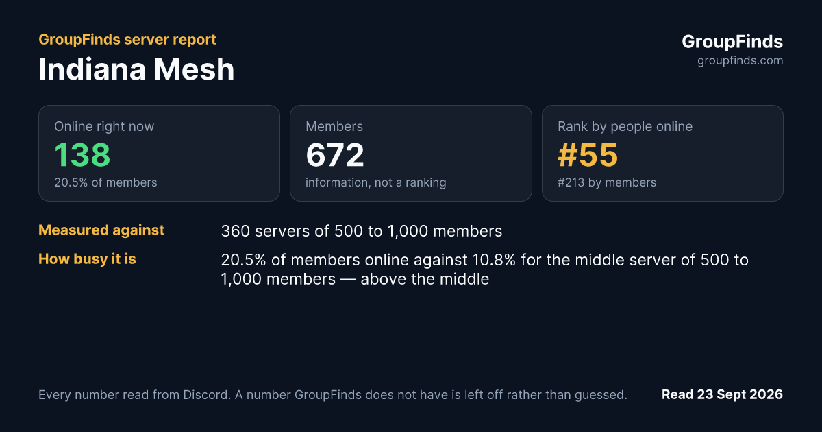 Indiana Mesh's GroupFinds server report