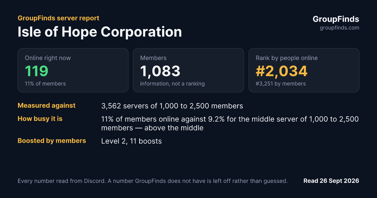 Isle of Hope Corporation's GroupFinds server report