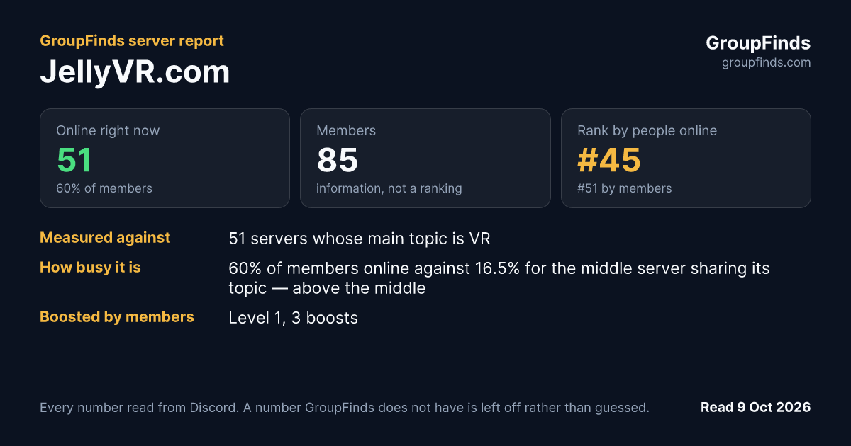 JellyVR.com's GroupFinds server report