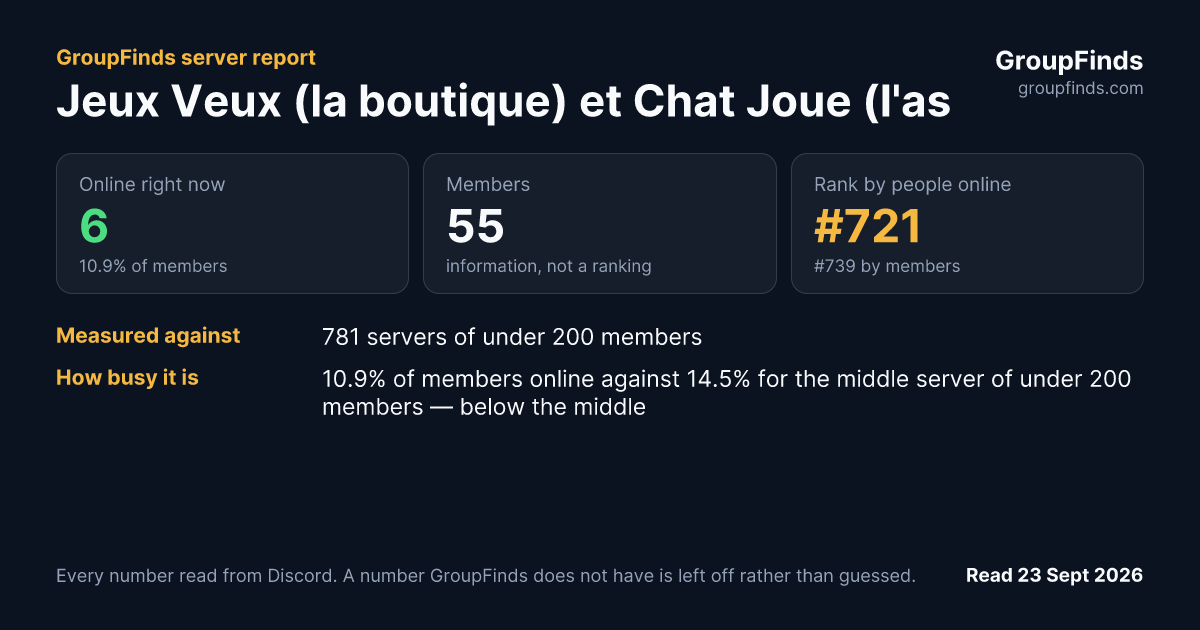 Jeux Veux (la boutique) et Chat Joue (l'asso)'s GroupFinds server report