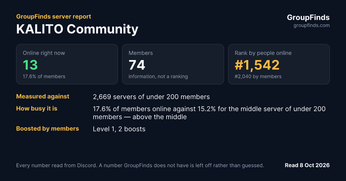 KALITO Community's GroupFinds server report