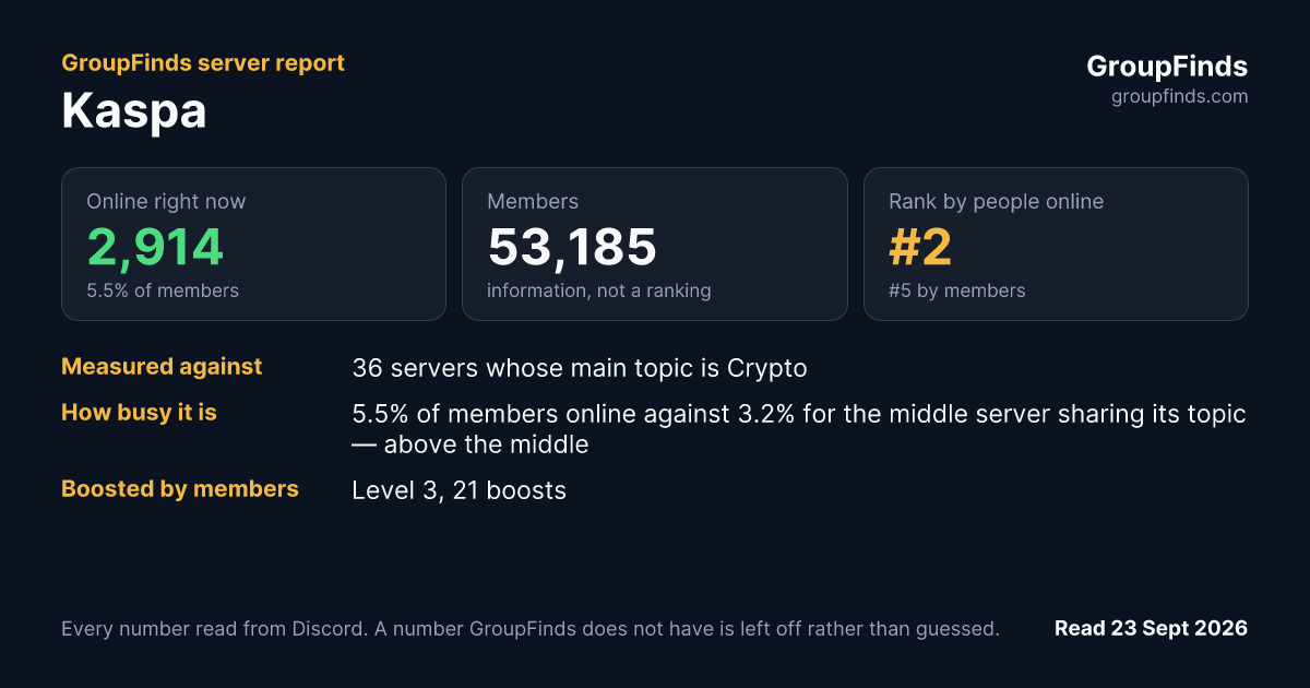Kaspa's GroupFinds server report
