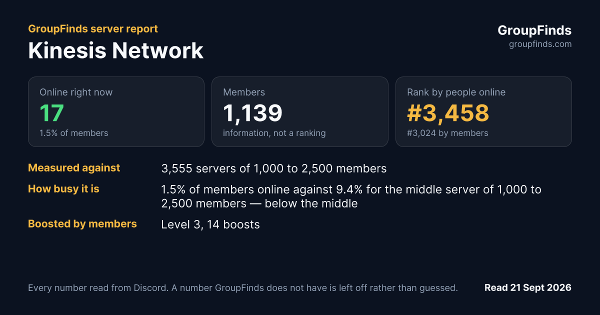 Kinesis Network's GroupFinds server report