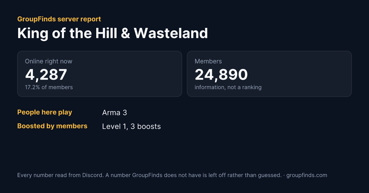 King of the Hill & Wasteland's GroupFinds server report