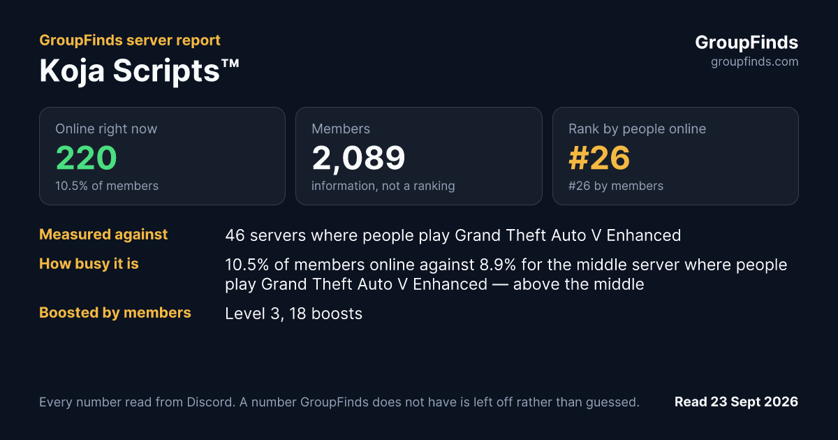 Koja Scripts™'s GroupFinds server report
